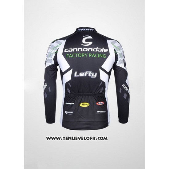 2012 Maillot Ciclismo Cannondale Noir et Blanc Manches Longues et Cuissard